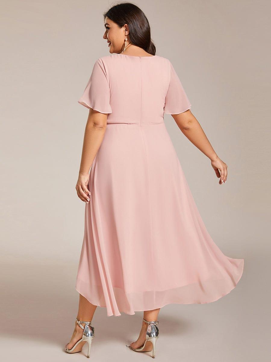 V-Neck Flutter Sleeve Chiffon High Low Midi Dress Wedding Guest 41