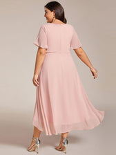 V-Neck Flutter Sleeve Chiffon High Low Midi Dress Wedding Guest 41
