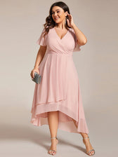 V-Neck Flutter Sleeve Chiffon High Low Midi Dress Wedding Guest 40