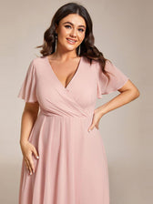 V-Neck Flutter Sleeve Chiffon High Low Midi Dress Wedding Guest 42