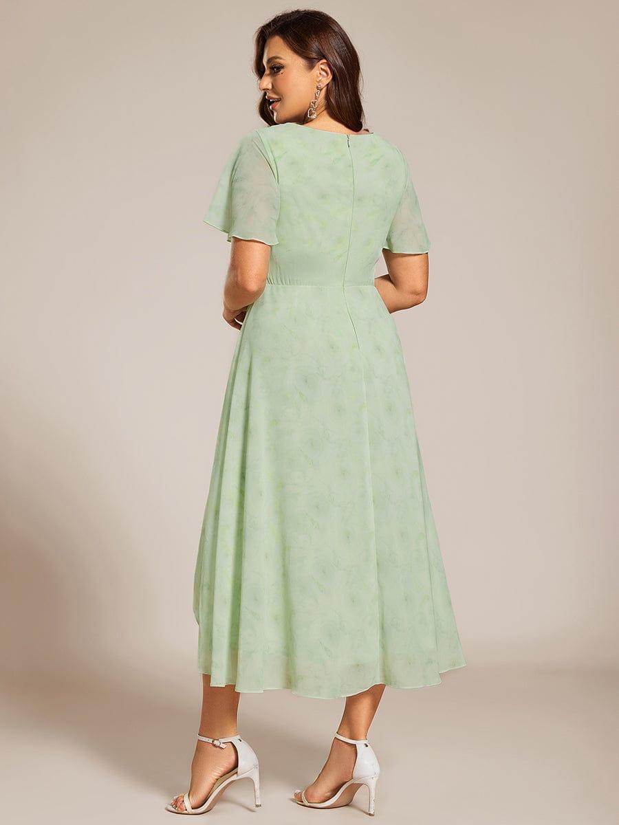 V-Neck Flutter Sleeve Chiffon High Low Midi Dress Wedding Guest