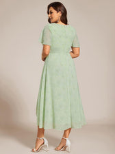 V-Neck Flutter Sleeve Chiffon High Low Midi Dress Wedding Guest