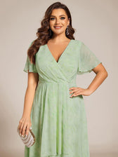 V-Neck Flutter Sleeve Chiffon High Low Midi Dress Wedding Guest