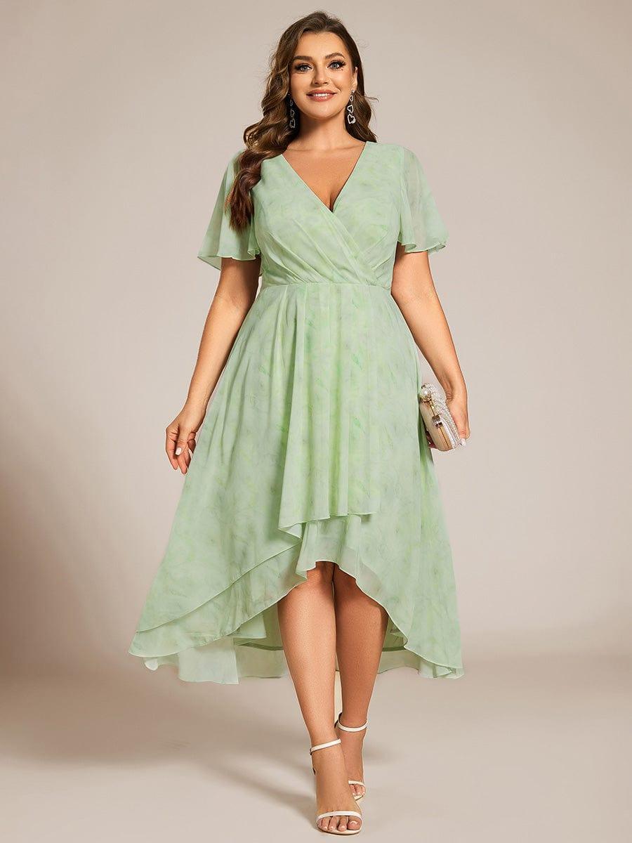 V-Neck Flutter Sleeve Chiffon High Low Midi Dress Wedding Guest