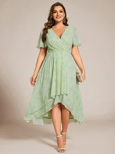 V-Neck Flutter Sleeve Chiffon High Low Midi Dress Wedding Guest