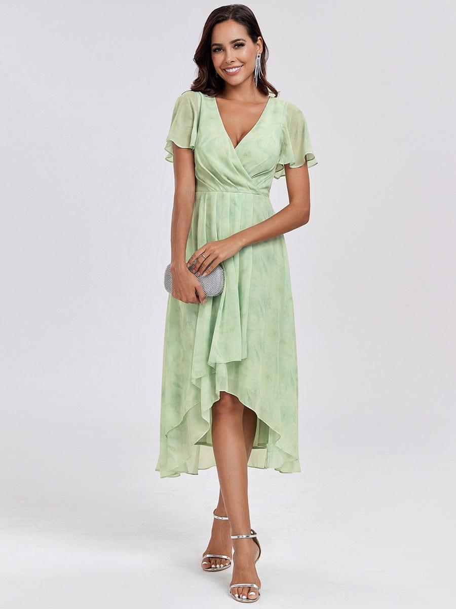 V-Neck Flutter Sleeve Chiffon High Low Midi Dress Wedding Guest