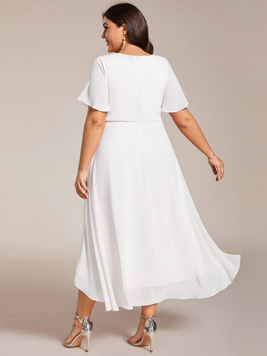 V-Neck Flutter Sleeve Chiffon High Low Midi Dress Wedding Guest