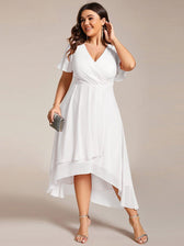 V-Neck Flutter Sleeve Chiffon High Low Midi Dress Wedding Guest