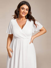 V-Neck Flutter Sleeve Chiffon High Low Midi Dress Wedding Guest