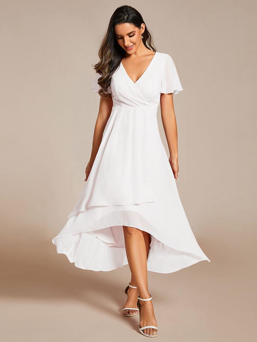 V-Neck Flutter Sleeve Chiffon High Low Midi Dress Wedding Guest