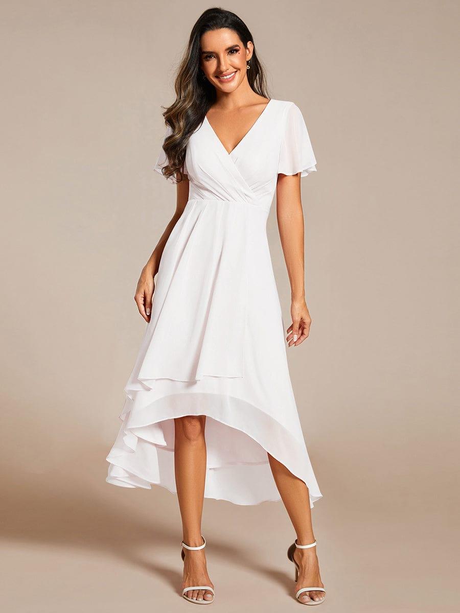 V-Neck Flutter Sleeve Chiffon High Low Midi Dress Wedding Guest