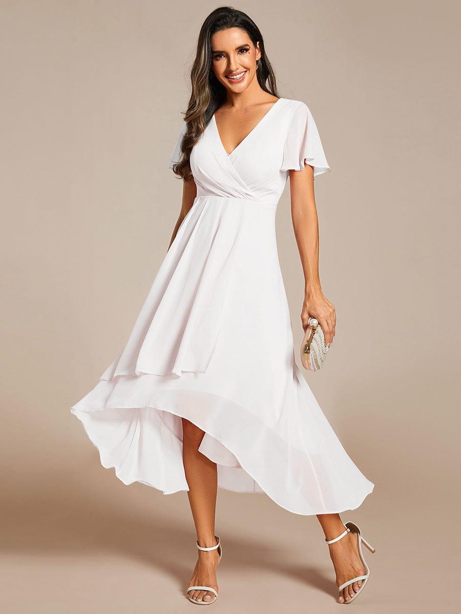 V-Neck Flutter Sleeve Chiffon High Low Midi Dress Wedding Guest