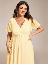 V-Neck Flutter Sleeve Chiffon High Low Midi Dress Wedding Guest