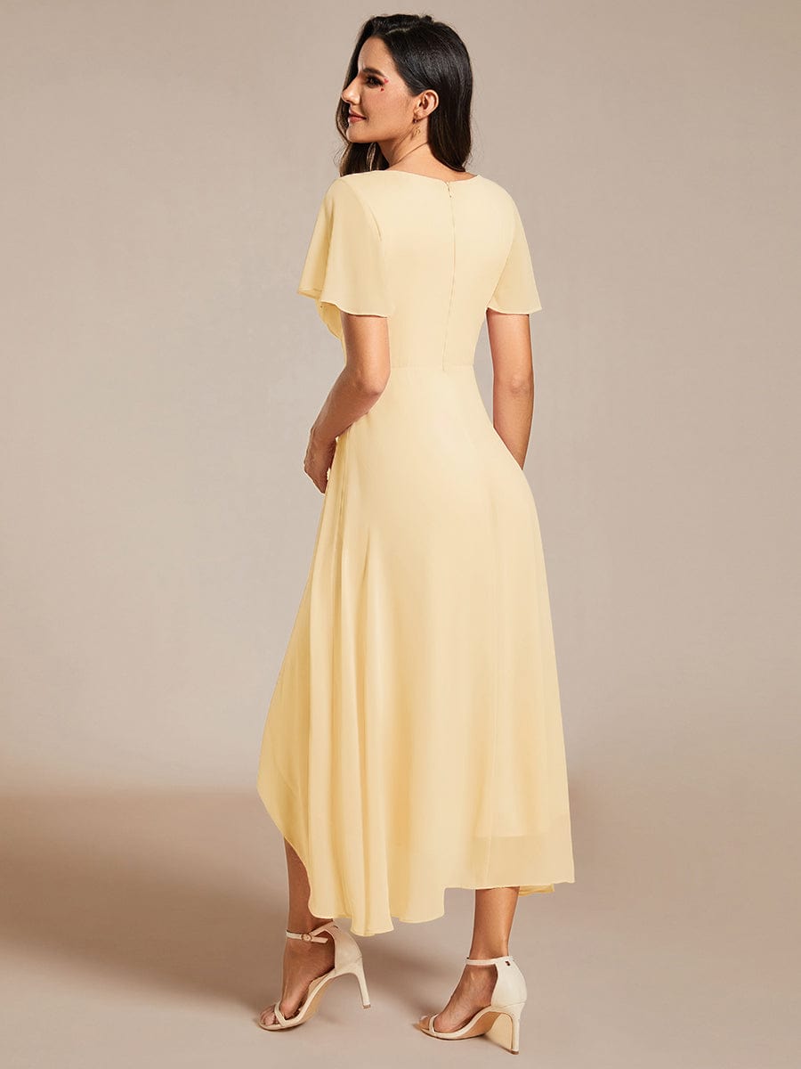 V-Neck Flutter Sleeve Chiffon High Low Midi Dress Wedding Guest