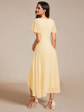 V-Neck Flutter Sleeve Chiffon High Low Midi Dress Wedding Guest