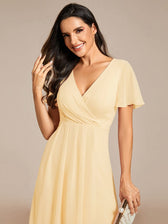 V-Neck Flutter Sleeve Chiffon High Low Midi Dress Wedding Guest