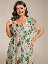 V-Neck Flutter Sleeve Chiffon High Low Midi Dress Wedding Guest