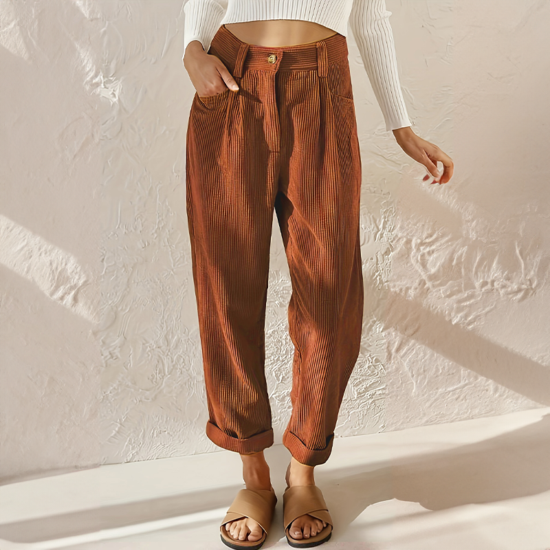 High Waist Pleated Corduroy Pants 2