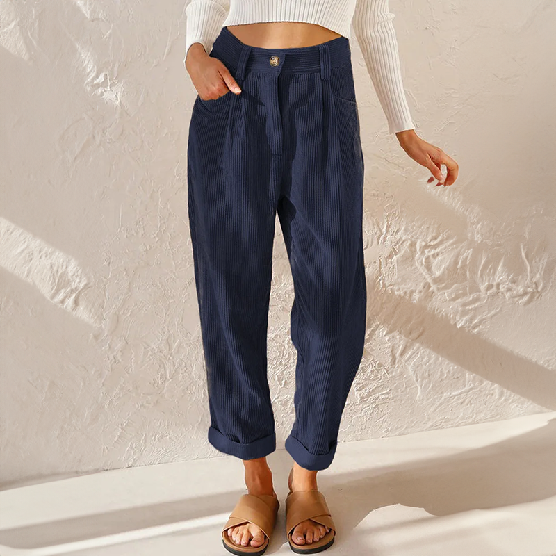 High Waist Pleated Corduroy Pants 3