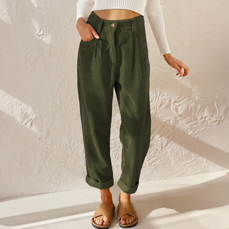 High Waist Pleated Corduroy Pants 5