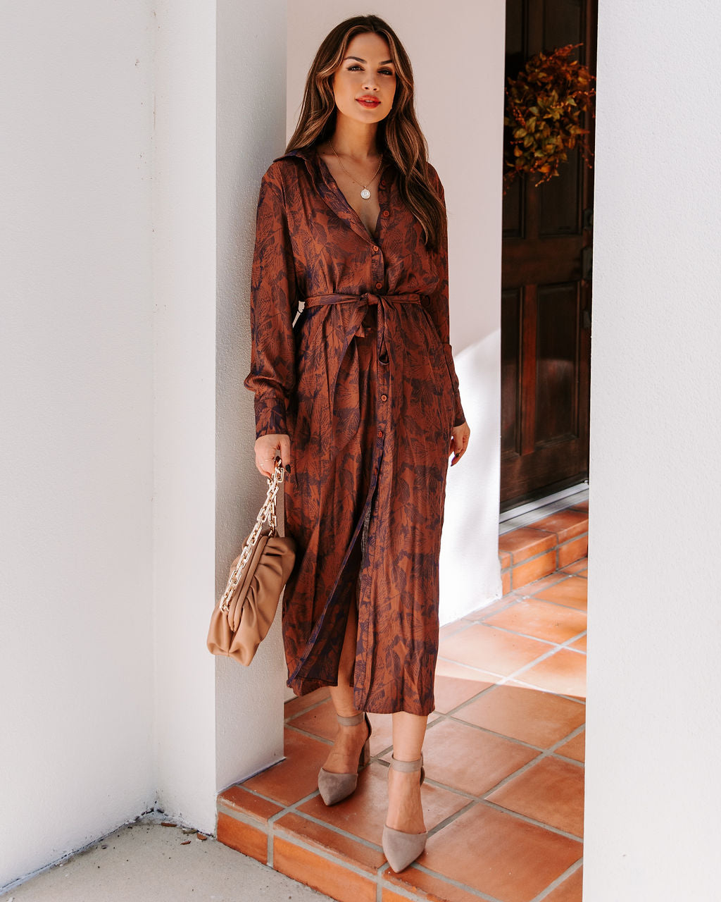Halina Pocketed Button Down Midi Dress