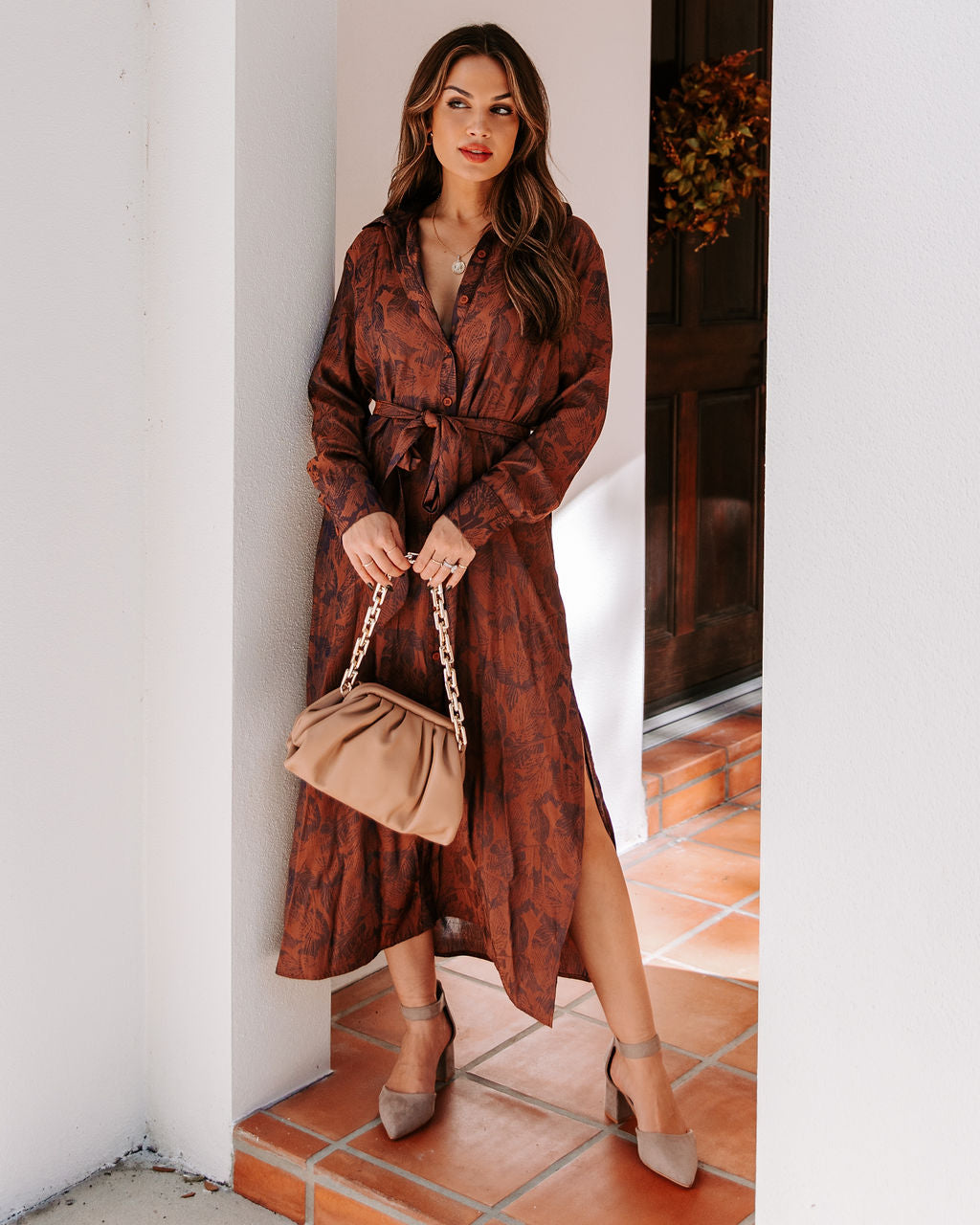 Halina Pocketed Button Down Midi Dress