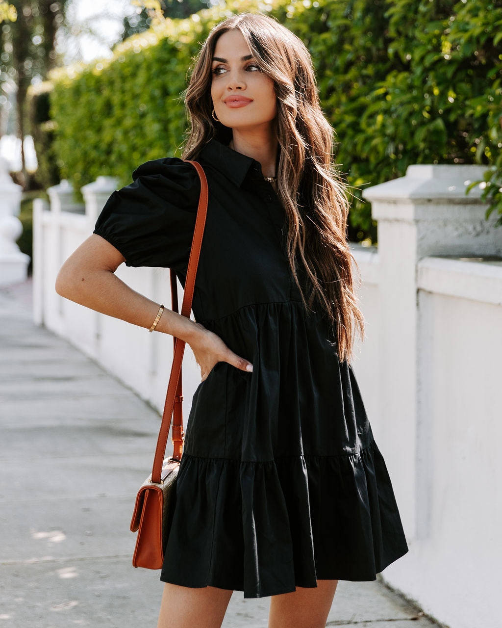 Aliza Cotton Button Down Babydoll Dress Black