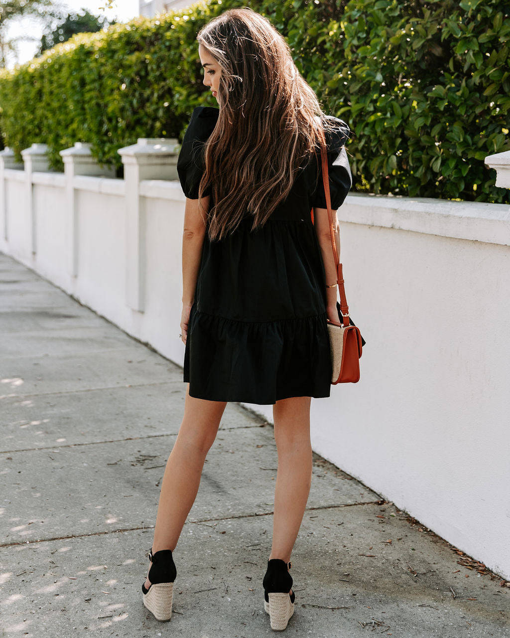 Aliza Cotton Button Down Babydoll Dress Black