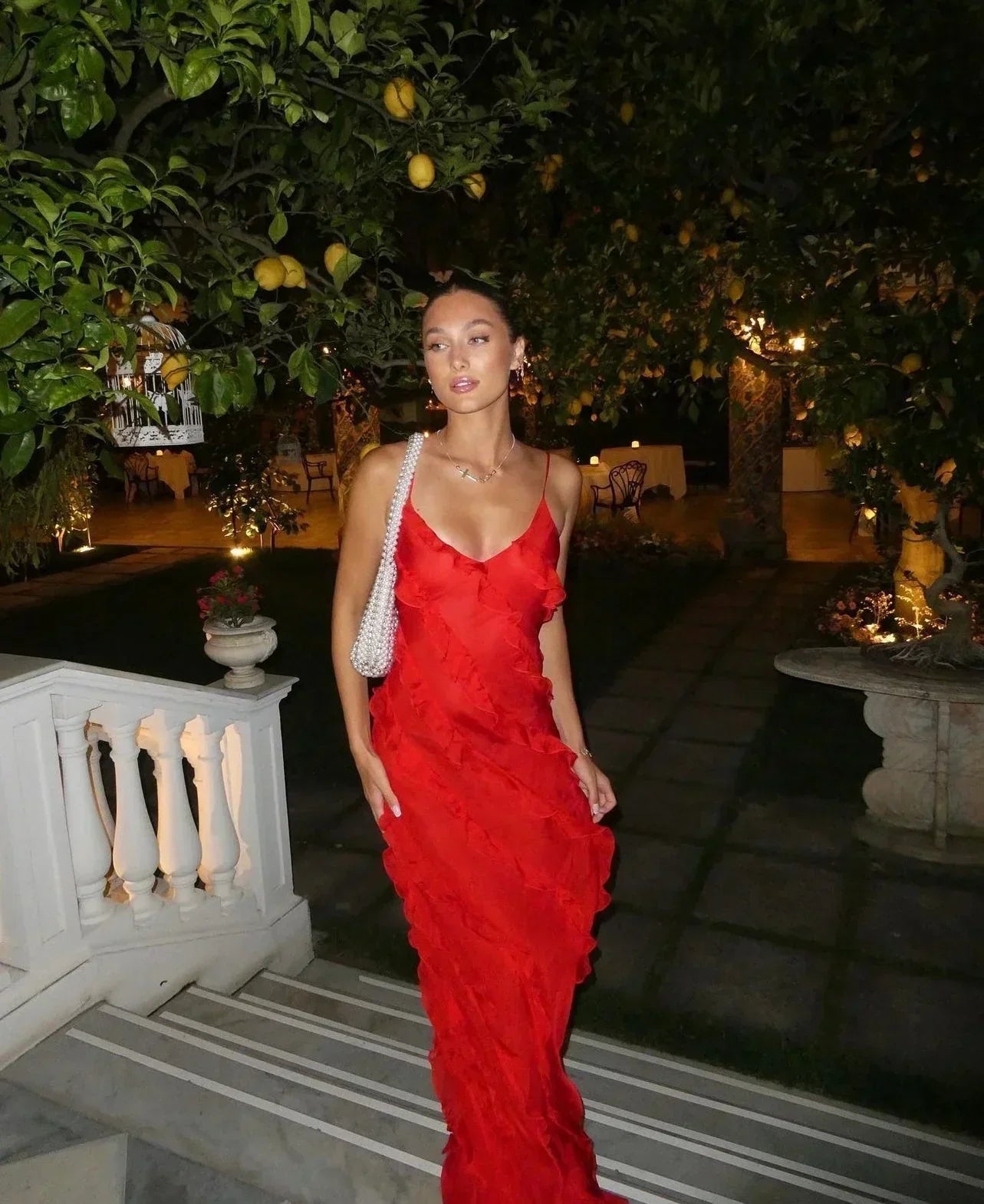 Kensie | Elegant Tulle Maxi Dress Red