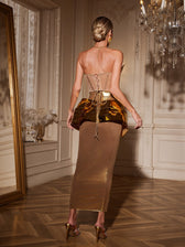 Strapless Crystal Metallic Maxi Dress - View 6