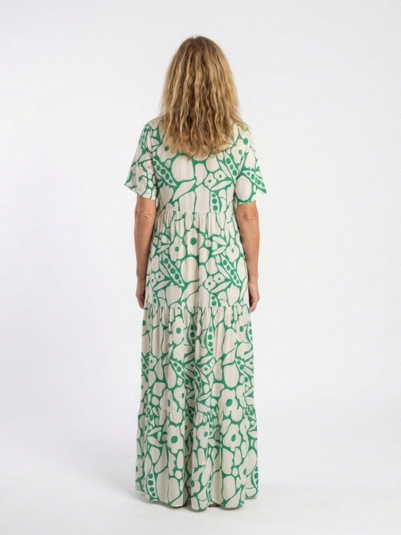 Floral Print V-Neck Short Sleeve Tiered Maxi Dress