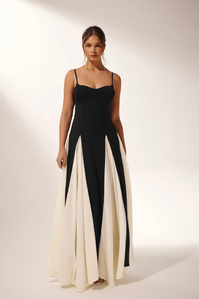 Eclipse | Two-Tone Contrast Maxi Dress Black