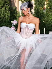 Strapless Corset Mesh Maxi Dress - View 3