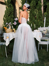 Strapless Corset Mesh Maxi Dress - View 6