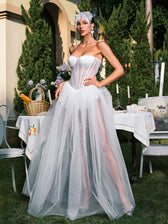 Strapless Corset Mesh Maxi Dress - View 4