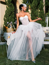 Strapless Corset Mesh Maxi Dress - View 2