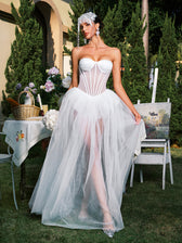 Strapless Corset Mesh Maxi Dress
