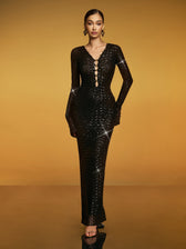Hooded Cutout Sequin Maxi Dress - View 3