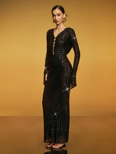 Hooded Cutout Sequin Maxi Dress - View 4