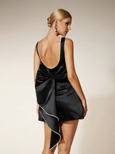 Backless Pearl Bow Satin Dress