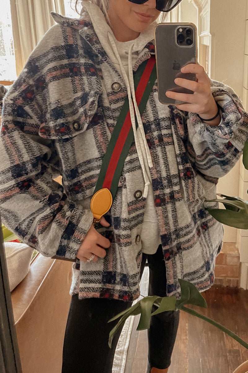 Plaid Pockets Button Jackets