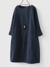 Corduroy Long Sleeve Pocket Shift Midi Dress 3