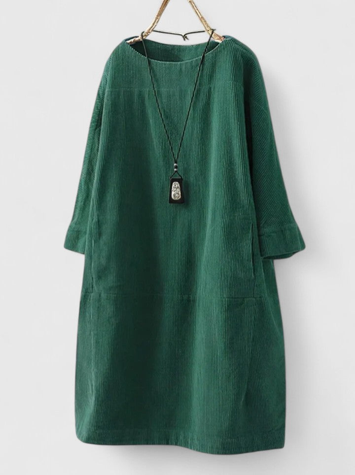 Corduroy Long Sleeve Pocket Shift Midi Dress 7