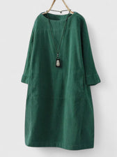 Corduroy Long Sleeve Pocket Shift Midi Dress 7
