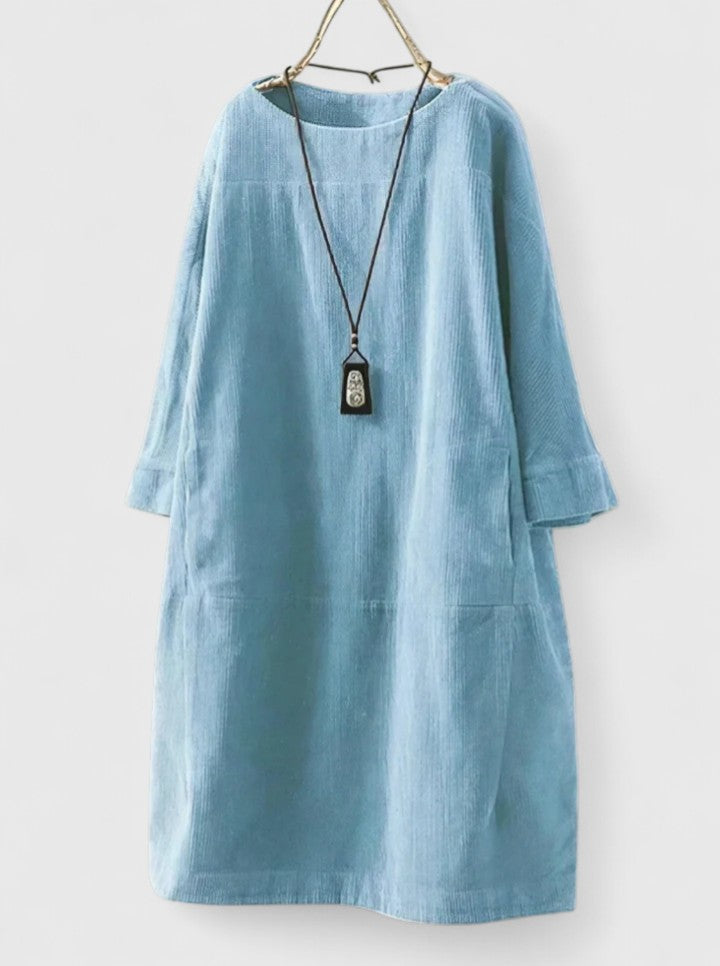 Corduroy Long Sleeve Pocket Shift Midi Dress 6