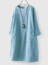 Corduroy Long Sleeve Pocket Shift Midi Dress 6