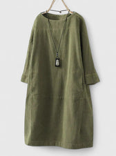 Corduroy Long Sleeve Pocket Shift Midi Dress 2