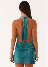 Tie Dye Halter Neck Plunge Ruched Mini Dress 2