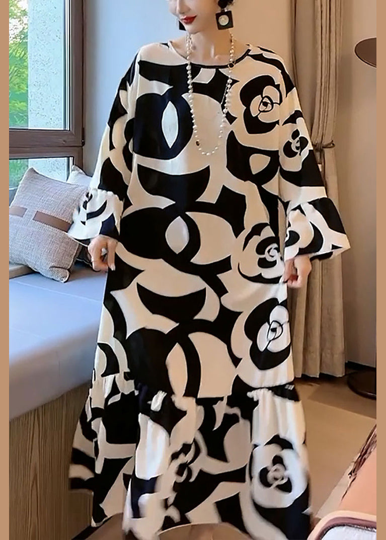 Floral Print Long Sleeve Tiered Satin Maxi Dress