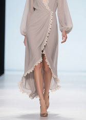 Elegant Apricot Lace Low High Design Chiffon Maxi Dresses 4